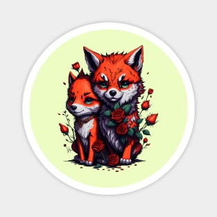 Artistic foxes in roses design Magnet